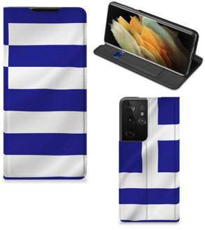 B2Ctelecom GSM Hoesje Samsung Galaxy S21 Ultra Wallet Book Case Griekse Vlag