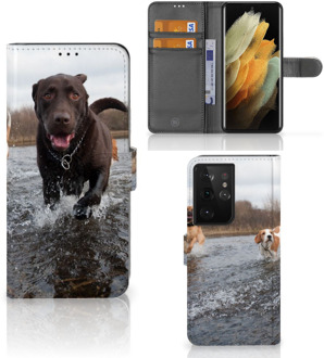 B2Ctelecom GSM Hoesje Samsung Galaxy S21 Ultra Wallet Book Case Honden Labrador