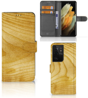 B2Ctelecom GSM Hoesje Samsung Galaxy S21 Ultra Wallet Book Case Licht Hout