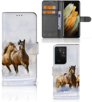 B2Ctelecom GSM Hoesje Samsung Galaxy S21 Ultra Wallet Book Case Paarden