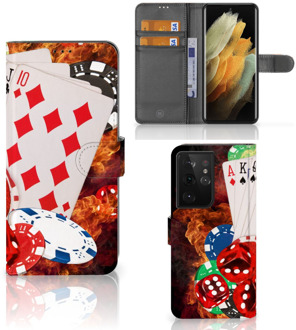 B2Ctelecom GSM Hoesje Samsung Galaxy S21 Ultra Wallet Book Case Personaliseren Casino