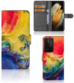 B2Ctelecom GSM Hoesje Samsung Galaxy S21 Ultra Wallet Book Case Watercolor Dark