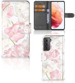 B2Ctelecom GSM Hoesje Samsung Galaxy S21 Wallet Book Case Cadeau voor Mama Lovely Flowers