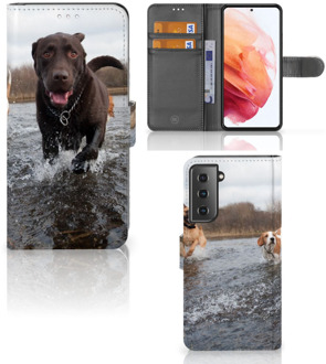 B2Ctelecom GSM Hoesje Samsung Galaxy S21 Wallet Book Case Honden Labrador