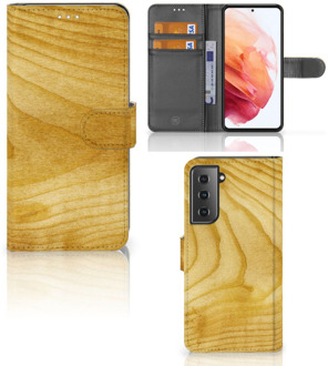 B2Ctelecom GSM Hoesje Samsung Galaxy S21 Wallet Book Case Licht Hout