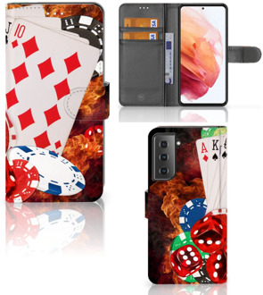 B2Ctelecom GSM Hoesje Samsung Galaxy S21 Wallet Book Case Personaliseren Casino