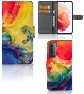 B2Ctelecom GSM Hoesje Samsung Galaxy S21 Wallet Book Case Watercolor Dark