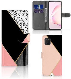 B2Ctelecom GSM Hoesje Samsung Note 10 Lite Bookcase Black Pink Shapes