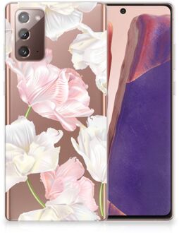 B2Ctelecom GSM Hoesje Samsung Note 20 Back Case TPU Siliconen Hoesje Doorzichtig Mooie Bloemen