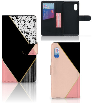 B2Ctelecom GSM Hoesje Samsung Xcover Pro Bookcase Black Pink Shapes