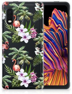 B2Ctelecom GSM Hoesje Samsung Xcover Pro Doorzichtig Hoesje Flamingo Palms