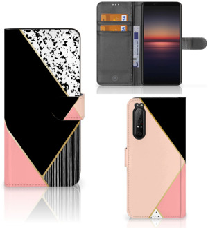 B2Ctelecom GSM Hoesje Sony Xperia 1 II Bookcase Black Pink Shapes