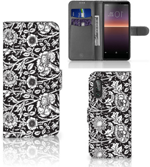 B2Ctelecom GSM Hoesje Sony Xperia 10 II Beschermhoes Black Flowers