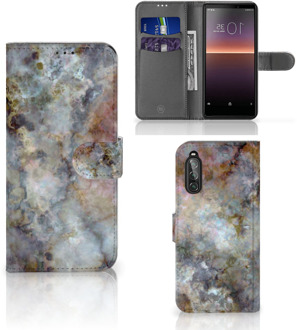 B2Ctelecom GSM Hoesje Sony Xperia 10 II Book Cover Marmer Grijs