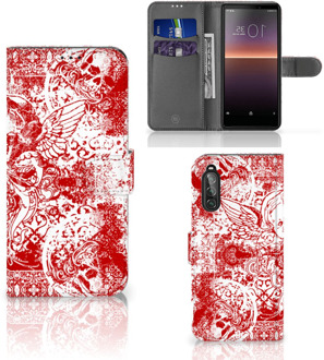 B2Ctelecom GSM Hoesje Sony Xperia 10 II Book Style Case Angel Skull Red