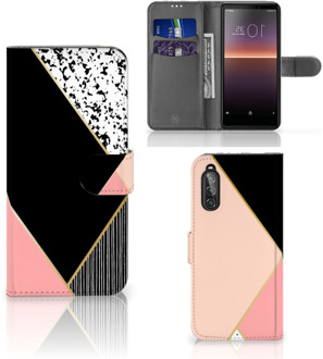 B2Ctelecom GSM Hoesje Sony Xperia 10 II Bookcase Black Pink Shapes