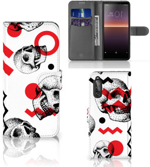 B2Ctelecom GSM Hoesje Sony Xperia 10 II Bookstyle Case Skull Red