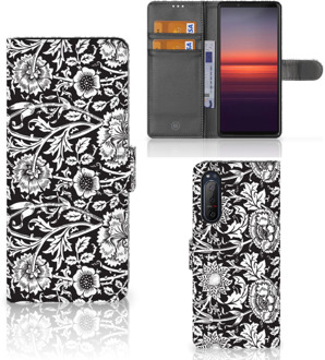 B2Ctelecom GSM Hoesje Sony Xperia 5II Beschermhoes Black Flowers