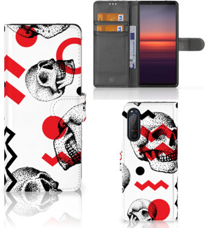 B2Ctelecom GSM Hoesje Sony Xperia 5II Bookstyle Case Skull Red