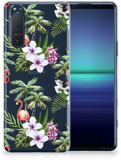 B2Ctelecom GSM Hoesje Sony Xperia 5II Doorzichtig Hoesje Flamingo Palms