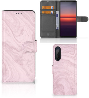 B2Ctelecom GSM Hoesje Sony Xperia 5II Flip Case Marble Pink