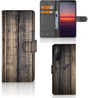 B2Ctelecom GSM Hoesje Sony Xperia 5II Leuk Case Cadeau voor Mannen Steigerhout