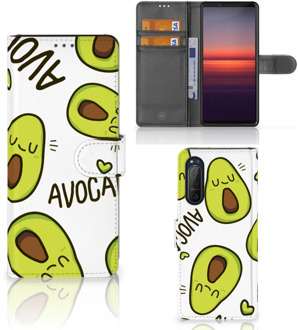 B2Ctelecom GSM Hoesje Sony Xperia 5II Mobiel Bookcase Valentijn Cadeautje Haar Avocado Singing