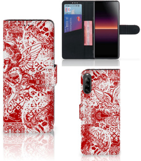 B2Ctelecom GSM Hoesje Sony Xperia L4 Book Style Case Angel Skull Red