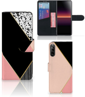 B2Ctelecom GSM Hoesje Sony Xperia L4 Bookcase Black Pink Shapes