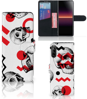 B2Ctelecom GSM Hoesje Sony Xperia L4 Bookstyle Case Skull Red