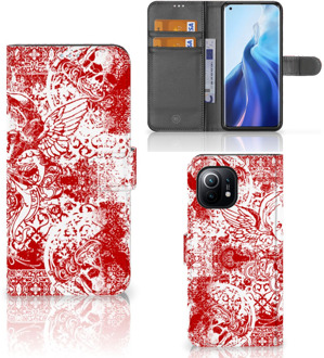 B2Ctelecom GSM Hoesje Xiaomi Mi 11 Book Style Case Angel Skull Red