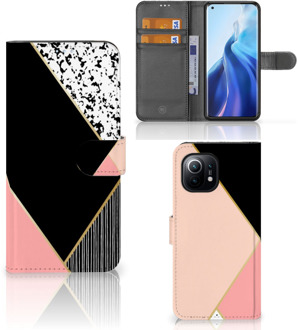 B2Ctelecom GSM Hoesje Xiaomi Mi 11 Bookcase Black Pink Shapes