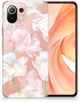 B2Ctelecom GSM Hoesje Xiaomi Mi 11 Lite Back Case TPU Siliconen Hoesje Doorzichtig Mooie Bloemen