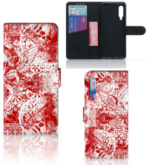 B2Ctelecom GSM Hoesje Xiaomi Mi 9 Book Style Case Angel Skull Red