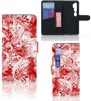 B2Ctelecom GSM Hoesje Xiaomi Mi Note 10 Pro Book Style Case Angel Skull Red