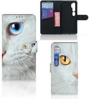 B2Ctelecom GSM Hoesje Xiaomi Mi Note 10 Pro Bookcover Case Witte Kat