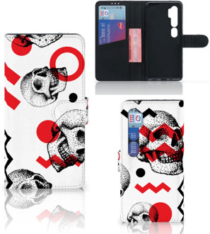 B2Ctelecom GSM Hoesje Xiaomi Mi Note 10 Pro Bookstyle Case Skull Red