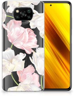 B2Ctelecom GSM Hoesje Xiaomi Poco X3 Back Case TPU Siliconen Hoesje Doorzichtig Mooie Bloemen