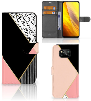 B2Ctelecom GSM Hoesje Xiaomi Poco X3 Bookcase Black Pink Shapes