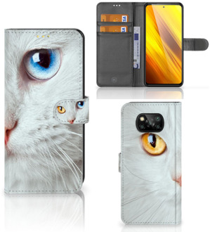 B2Ctelecom GSM Hoesje Xiaomi Poco X3 Bookcover Case Witte Kat