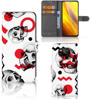 B2Ctelecom GSM Hoesje Xiaomi Poco X3 Bookstyle Case Skull Red