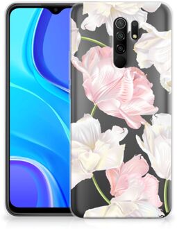 B2Ctelecom GSM Hoesje Xiaomi Redmi 9 Back Case TPU Siliconen Hoesje Doorzichtig Mooie Bloemen