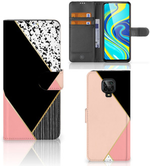 B2Ctelecom GSM Hoesje Xiaomi Redmi Note 9 Pro | Note 9S Bookcase Black Pink Shapes