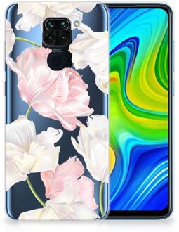 B2Ctelecom GSM Hoesje Xiaomi Redmi Note9 Back Case TPU Siliconen Hoesje Doorzichtig Mooie Bloemen