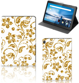 B2Ctelecom Hippe Hoes Lenovo Tablet M10 Tablet Hoes met Magneetsluiting Gouden Bloemen