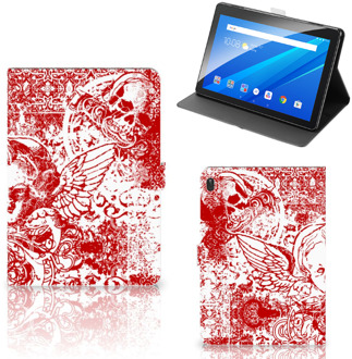 B2Ctelecom Hippe Hoesje Lenovo Tab E10 Hoes met Magneetsluiting Angel Skull Red