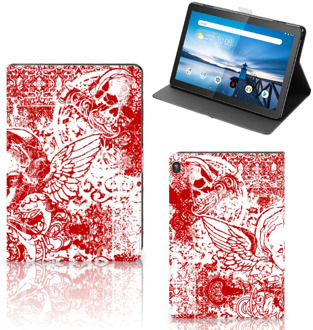 B2Ctelecom Hippe Hoesje Lenovo Tablet M10 Hoes met Magneetsluiting Angel Skull Red