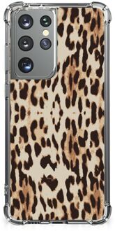 B2Ctelecom Hippe Hoesje Samsung Galaxy S21 Ultra Smartphone hoesje met doorzichtige rand Leopard