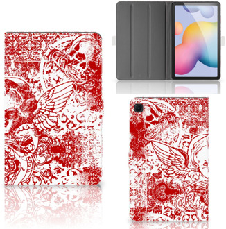 B2Ctelecom Hippe Hoesje Samsung Galaxy Tab S6 Lite Hoes met Magneetsluiting Angel Skull Red