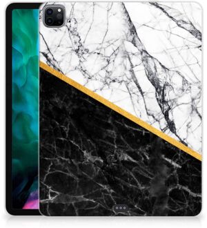 B2Ctelecom Hoes iPad Pro 12.9 (2020) | iPad Pro 12.9 (2021) Cover Case Marble White Black met transparant zijkanten